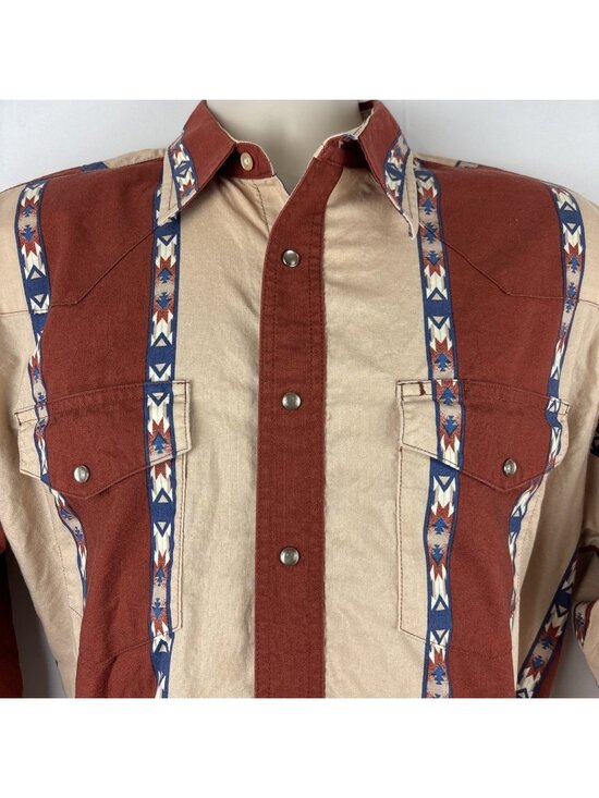 Wrangler Other - Vintage Wrangler Western Aztec Cotton Pearl Snap Long Sleeve Men's 15” Rodeo